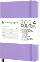 Hieroglyphs Agenda 2024 A5 - 1 Week per 2 pagina's - Harde kaft - Sluitelastiek - Opbergvak - 2 Bladwijzers - Weekagenda - Paars - Lila