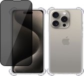 Coque iPhone 15 Pro Max + Protecteur d'écran privé iPhone 15 Pro Max - Tempered Glass Confidentialité - Coque Transparente