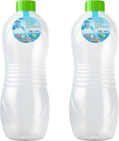 Plasticforte Drinkfles/waterfles/bidon - 2x stuks - 1500 ml - transparant/groen - kunststof