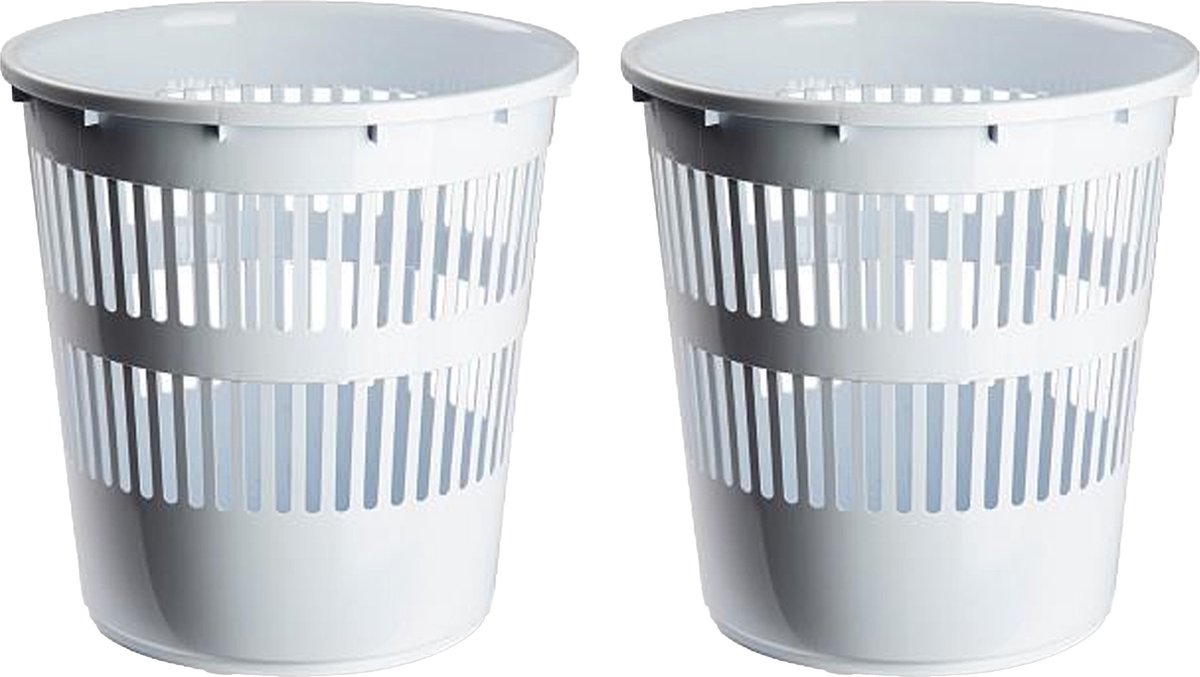 Goedkoopste Plasticforte Afvalbak/vuilnisbak/kantoor prullenbak - 2x stuks - plastic - wit - 30 cm