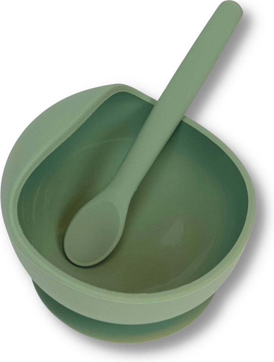 Goedkoopste Kids Cultures - Baby Kommetje met Zuignap Incl. Lepel - Kinderkom, Kinderbord, Babybord, Kinderservies, Baby Servies, Babybestek- 100 Siliconen - Magnetron, Oven, Vriezer en Vaatwasserbestendig - Groen