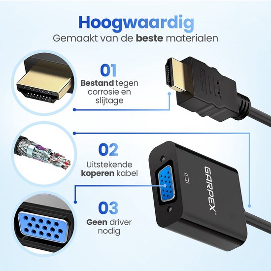 Garpex® HDMI naar VGA Adapter – HDMI naar VGA – Full HD 1080P – Male naar Female - HDMI Kabel - Extra Beeldscherm - Garpex®