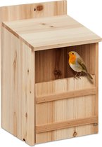 Relaxdays nestkast halfopen - hout - roodborstjes - vogelhuis halfholenbroeder - broedkast