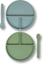 Cultures d' Kids | Assiette Bébé avec ventouse et cuillère | Assiette pour enfants | Assiette Bébé | Vaisselle pour enfants | Duo Blauw et Vert
