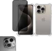 Coque iPhone 15 Plus + Protecteur d'écran privé iPhone 15 Plus + Objectif d'appareil photo en verre de protection iPhone 15 Plus - Privacy Proteqt+