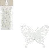 House of Seasons decoratie vlinders op clip - 3x stuks - wit - 10 cm