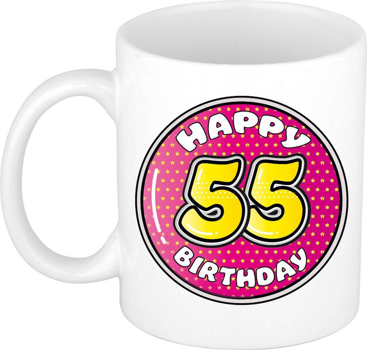 Bellatio Decorations Verjaardag cadeau mok - 55 jaar - roze - 300 ml - keramiek