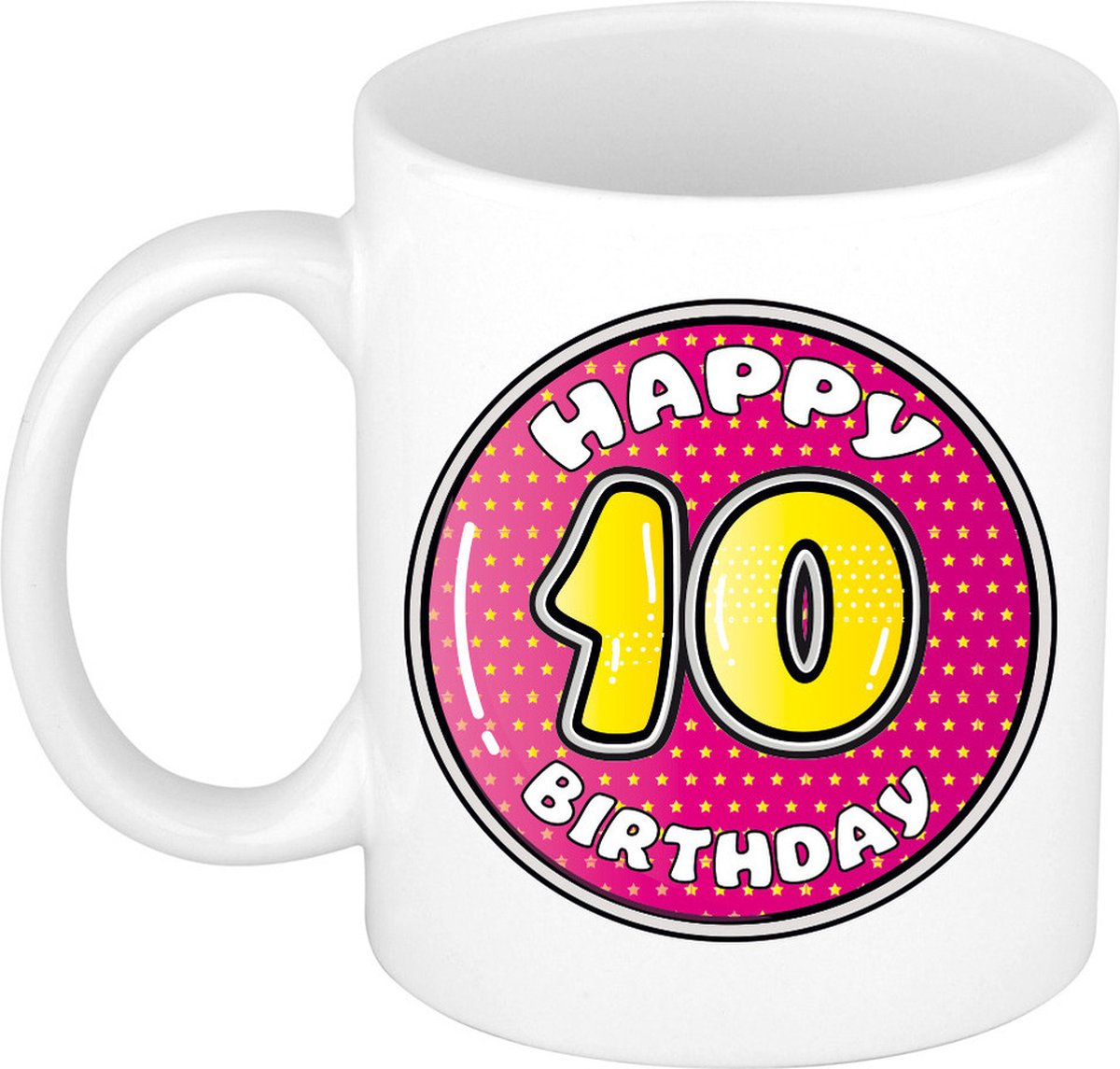 Bellatio Decorations Verjaardag cadeau mok - 10 jaar - roze - 300 ml - keramiek