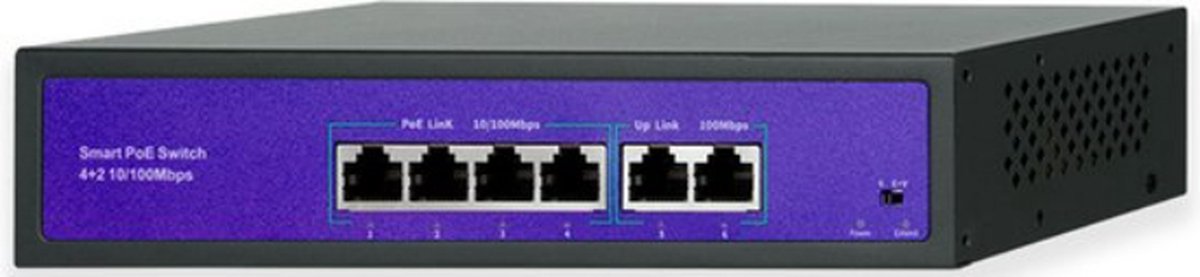 Netwerk Switch - 4 Poorten – Compatibel Met Meerdere Camera Resoluties – 250 Meter Bereik – 10/100Mbps