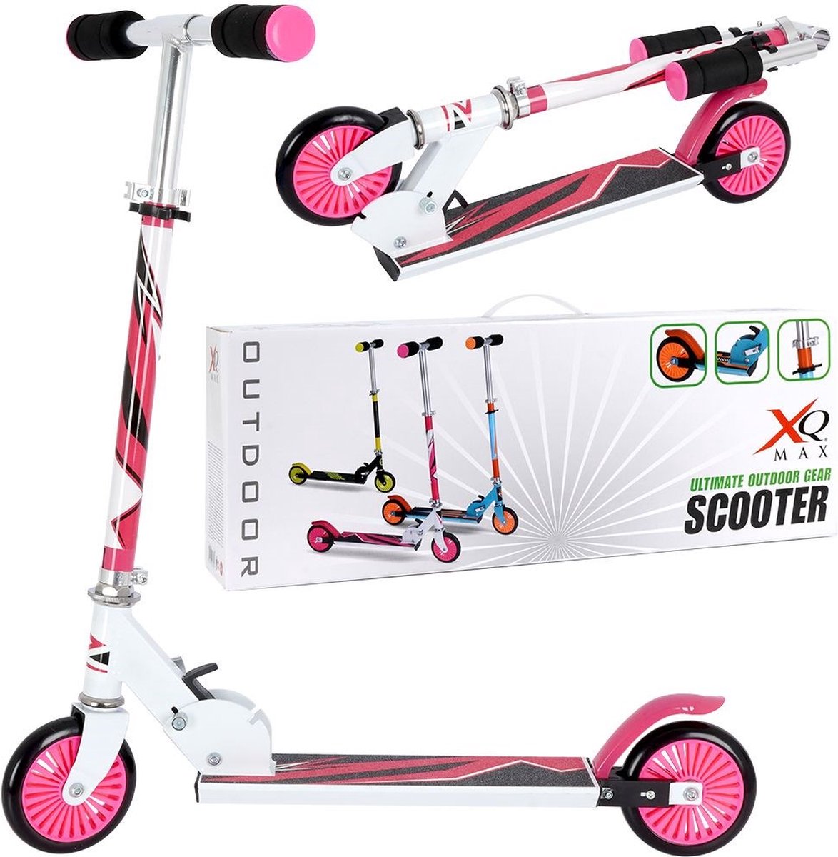 XQ Max Opvouwbare Kinder Step - Voetrem - Roze/Wit - Aluminium - Lichtgewicht