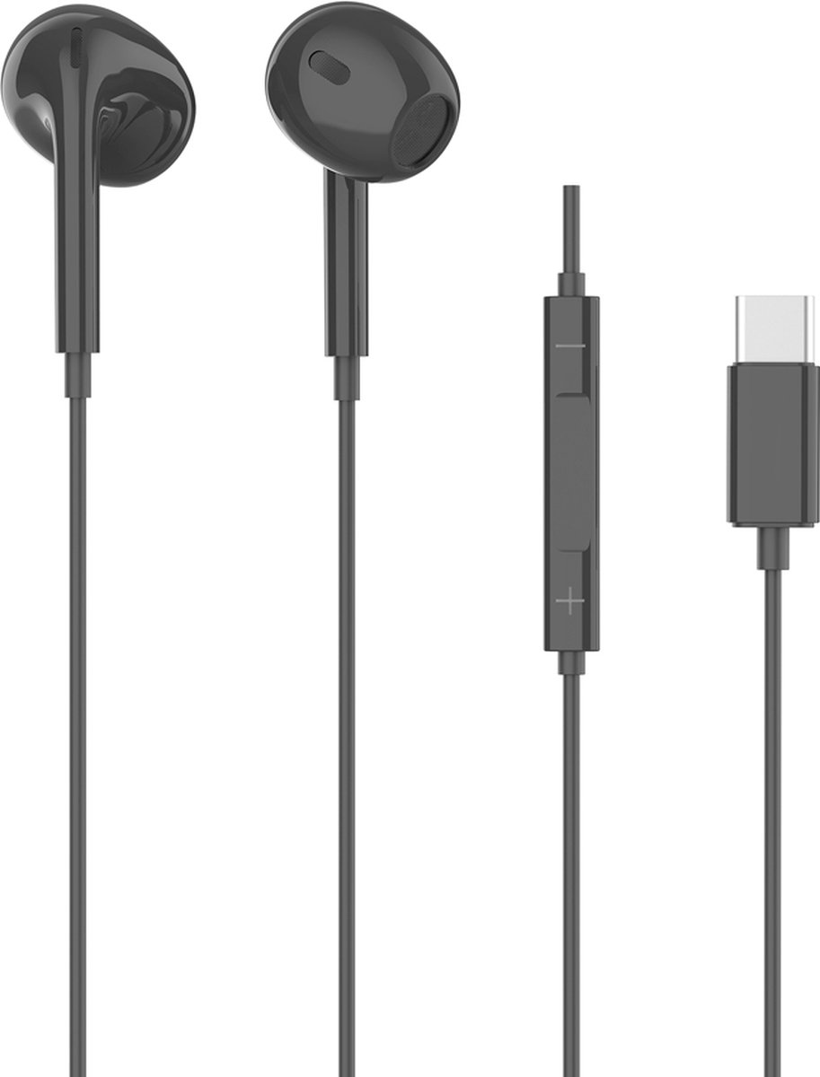 USB-C Oorjes 2023 Model NC3196 - Type-C Ooordpjes met draad, microfoon en volumeregeling - Geschikt voor Samsung S23, S22, S20, Huawei, One Plus, Google Pixel, OnePlus Oorjes - Zwart