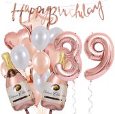 39 Jaar Verjaardag Cijferballon 39 - Feestpakket Snoes Ballonnen Pop The Bottles - Rose White Versiering