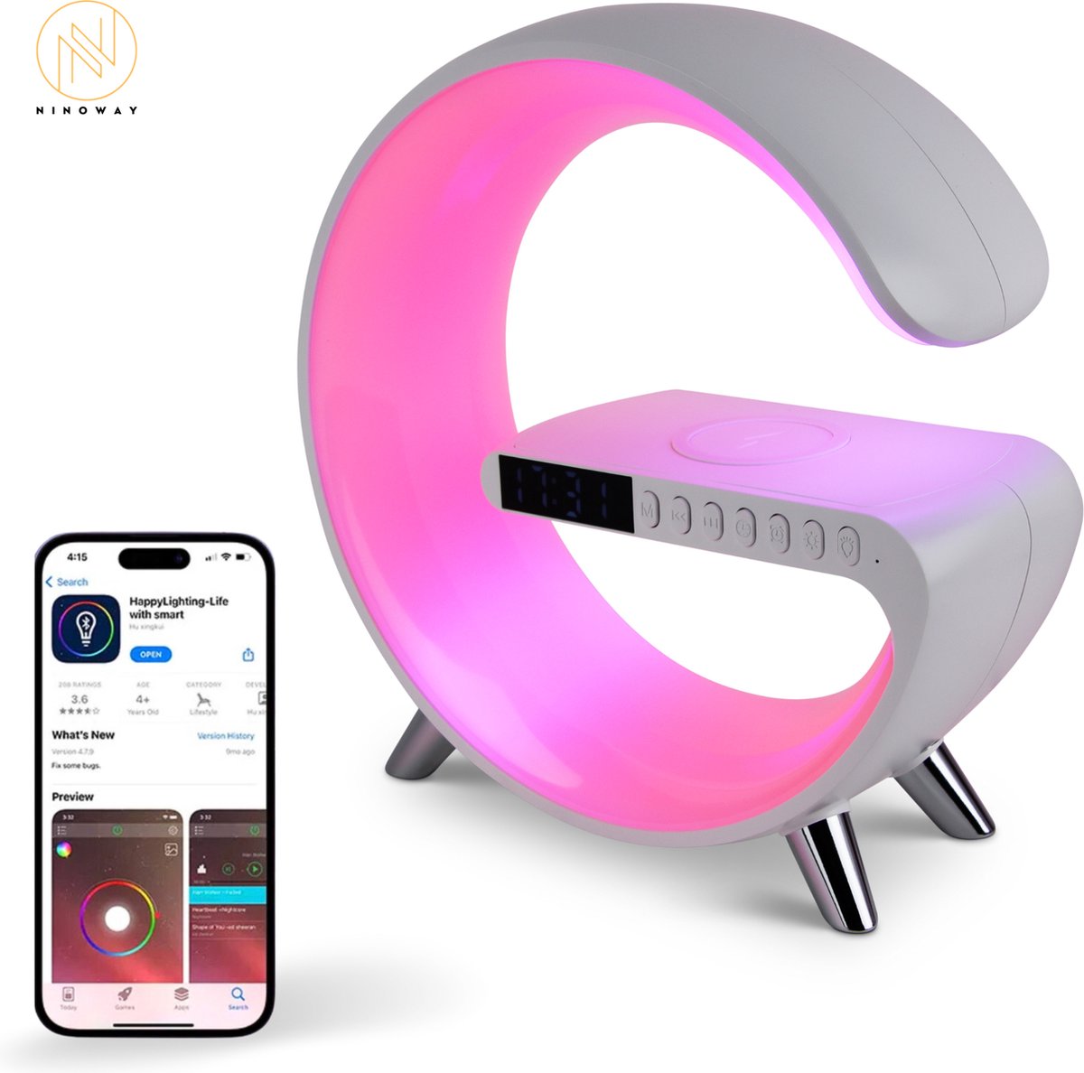 Ninoway - Réveil lumineux - Avec Wekker numérique - Réveil lumineux -  Chargeur - Radio