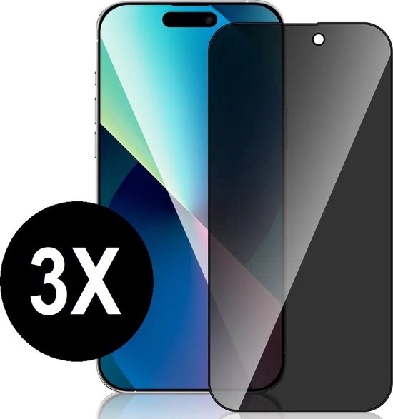 Screenprotector geschikt voor iPhone 15 Pro - Privacy screen protector - screenprotector - Tempered glass - 3 stuks