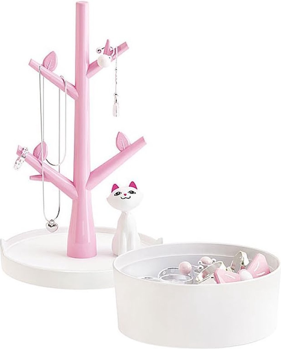 sieradenhouder, organizer voor sieraden, halskettingen, oorbellen, armbanden, haarbanden roze