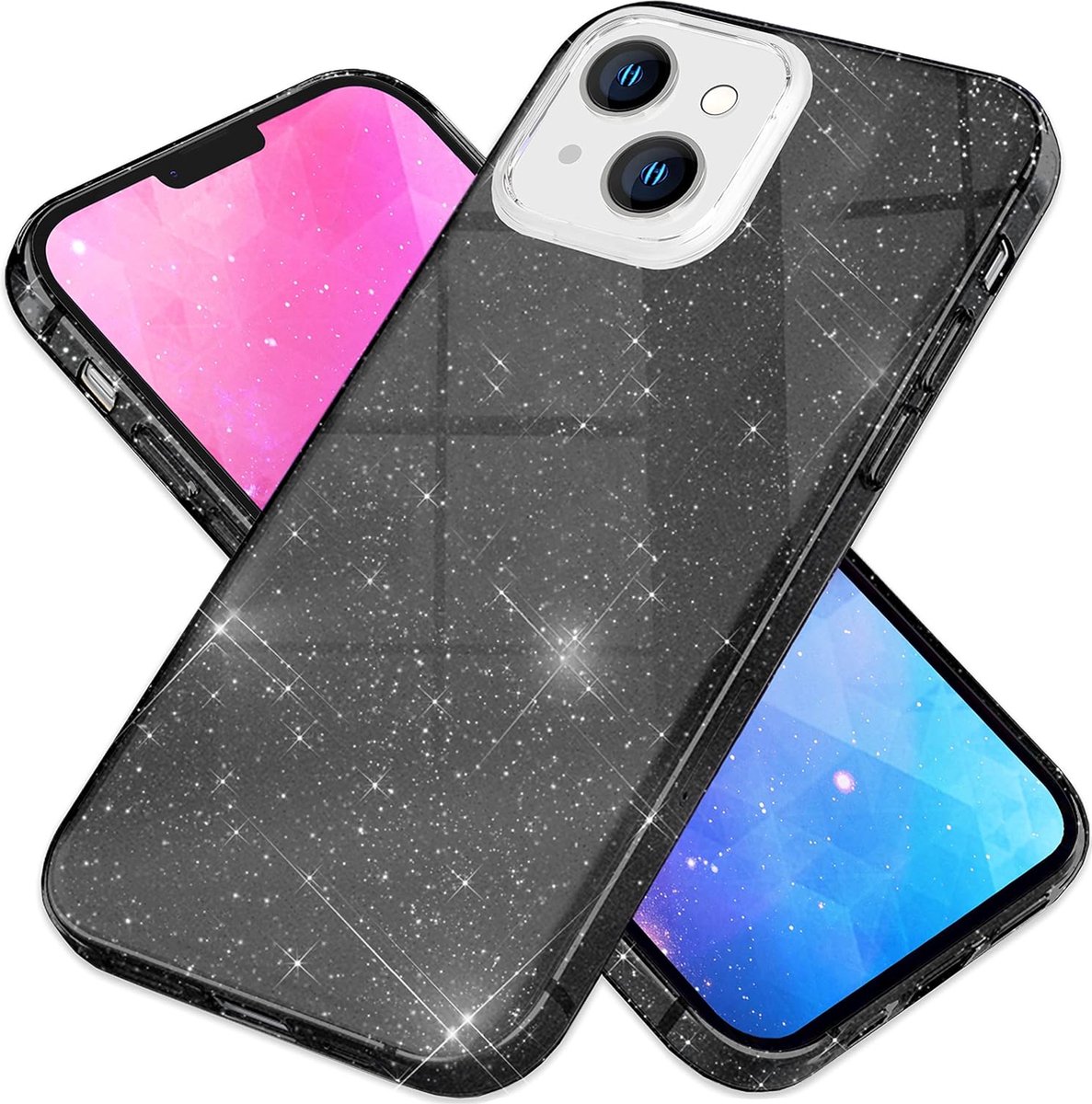 Casemania Hoesje Geschikt voor Apple iPhone 15 Plus - Zwart - Glitter Back Cover