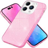 Casemania Hoesje Geschikt voor Apple iPhone 15 Pro Roze - Glitter Back Cover