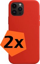 Hoesje Geschikt voor iPhone 15 Pro Max Hoesje Siliconen Cover Case - Hoes Geschikt voor iPhone 15 Pro Max Hoes Back Case - 2-PACK - Rood