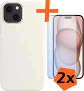 Hoesje Geschikt voor iPhone 15 Hoesje Siliconen Cover Case Met 2x Screenprotector - Hoes Geschikt voor iPhone 15 Hoes Back Case - Wit