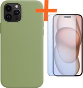 Hoesje Geschikt voor iPhone 15 Pro Hoesje Siliconen Cover Case Met Screenprotector - Hoes Geschikt voor iPhone 15 Pro Hoes Back Case - Groen