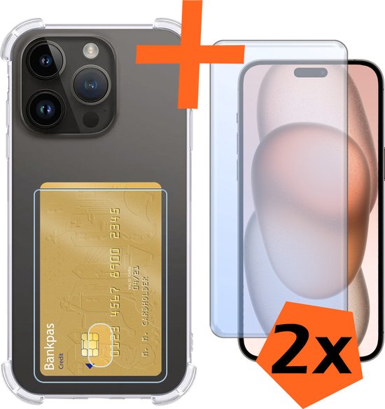 Coque pour iPhone 15 Pro Max avec porte-cartes, étui avec porte-cartes et 2  films de