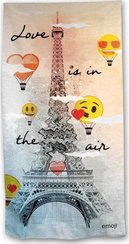 Emoji Love strandlaken - 140 x 70 cm. - Smiley badhanddoek - Eifeltoren Hartjes