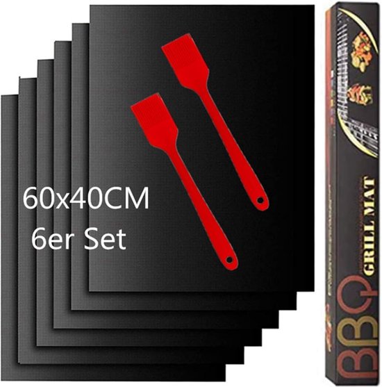 Grillmat voor gasbarbecue, 60 x 40 cm, set van 6 stuks, herbruikbaar