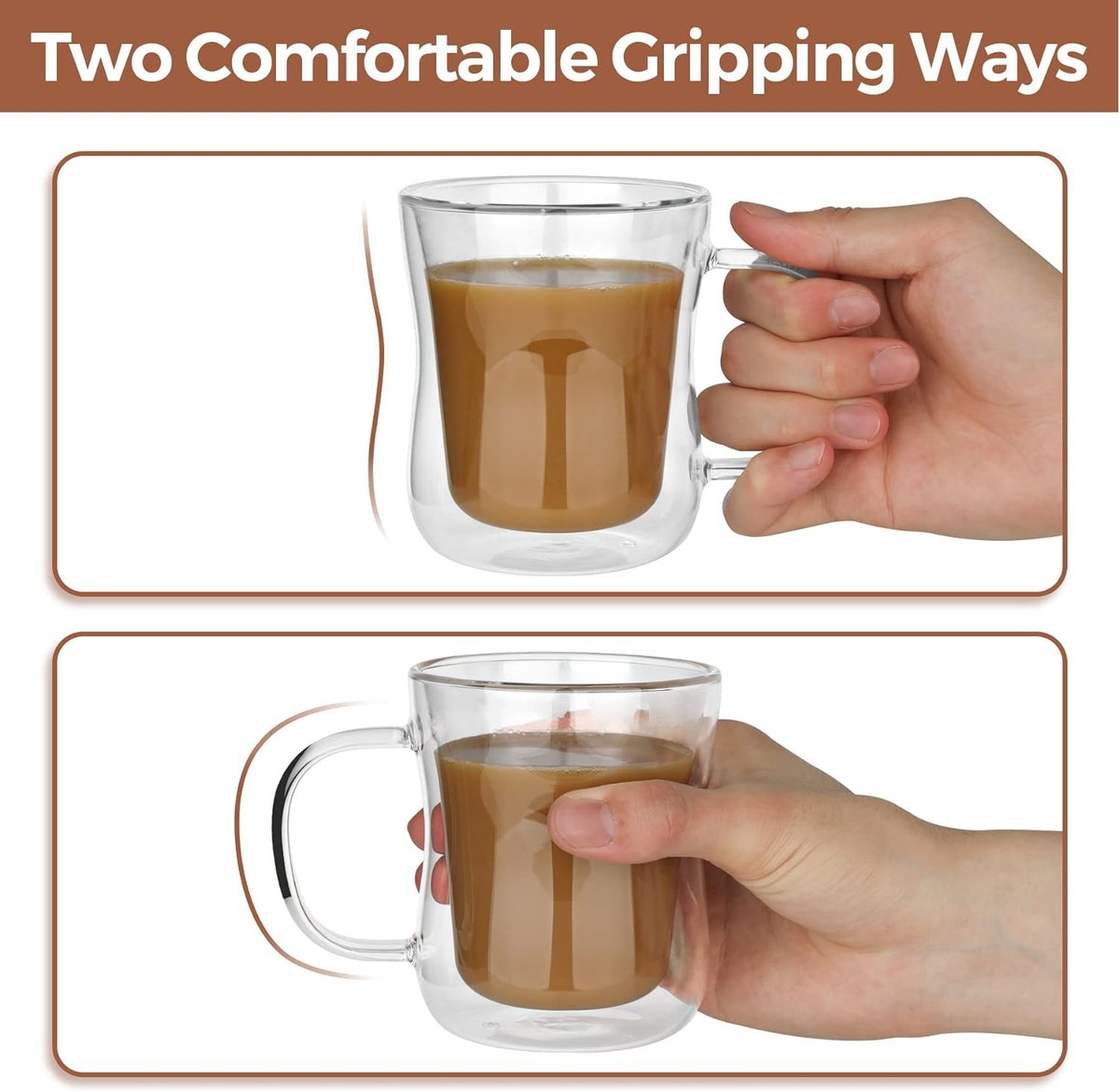 4x350ml Tasse à Café Tasse Cappuccino Verre Double Paroi, Tasses Latte  Macchiato Résistant à la Chaleur, Cadeau de Noël Mug Double Paroi en Verre  pour Café, Boissons Chaudes ou Froides, Thé, Jus