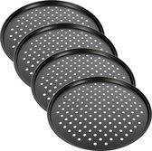 2, 4 of 10 stuks pizzaplaten geperforeerd rond diameter 33 cm naar keuze met en zonder onderstel pizzaplaten ronde platen gecoat antiaanbaklaag pizzabakset, afmeting: 4 stuks