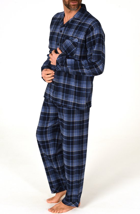 Norman flanellen heren pyjama - Blue Square - Blauw