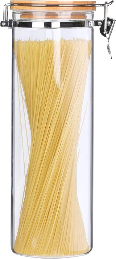 Boîte de rangement pour spaghetti granola, cuisine, hermétique, boucle en métal, bocaux de conservation avec couvercle, grand verre borosilicate de haute qualité, boîte à café, support en verre, couvercle en bois pour céréales, grains de café, pâtes