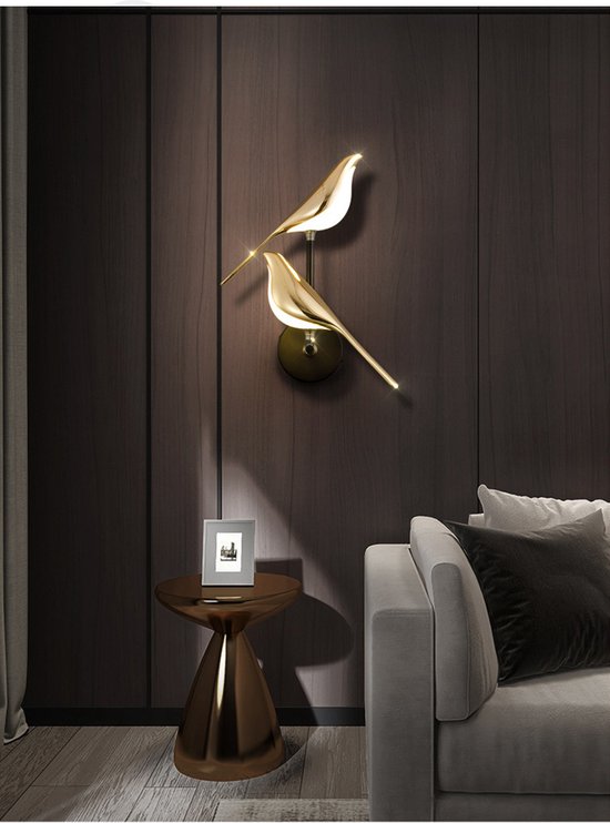 Vogel Wandlamp - Moderne Led Verlichting - 3 Licht Kleuren - Wall Decor - 2 Vogels - Draaibaar - Goud/Zwart - Wandlampen - Muurschildering Verlichting - Decoratie Verlichting