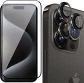 Screenprotector geschikt voor iPhone 15 Pro Max & Camera Lens Protector - Gehard Glas Screen Protector FullGuard Zwart