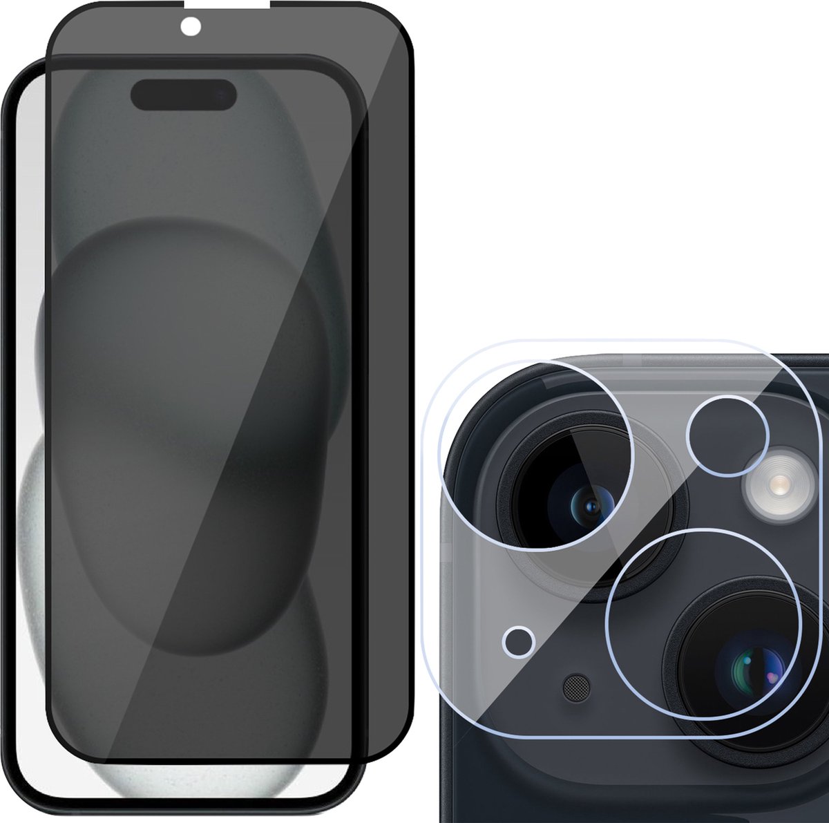 Privacy Screenprotector geschikt voor iPhone 15 - Camera Lens Screen Protector & Glas Screen Protector FullGuard