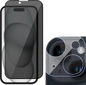 Privacy Screenprotector geschikt voor iPhone 15 - Camera Lens Screen Protector & Glas Screen Protector FullGuard