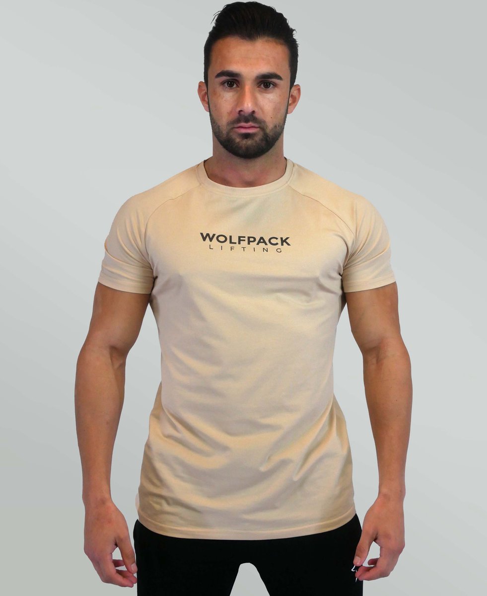 Wolfpack Lifting - Performance T-shirt - Beige - Maat S
