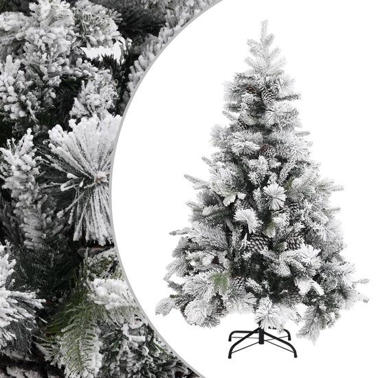 The Living Store Kerstboom Scharnierend 150 cm - Groen en Wit PVC/PE/Staal