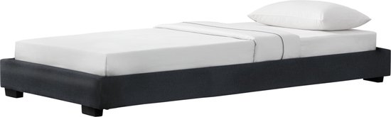 Houten bed Ellington - Laag - Imitatieleer - Met bedbodem - 90x200 cm - Zwart - Klassiek design