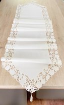 Tafelkleed Linnen gebroken wit met blaadjes - Loper 180 cm