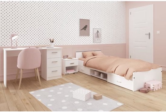 Chambre complète enfants 3 pièces zodiaque - lit + lit + bureau - déco blanc mat - parisot