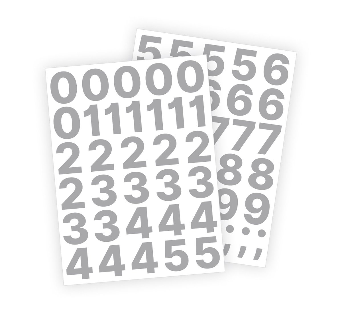 Cijfer stickers / Plaknummers - Stickervellen Set - Metallic Zilver - 4cm hoog - Geschikt voor binnen en buiten - Standaard lettertype - Glans