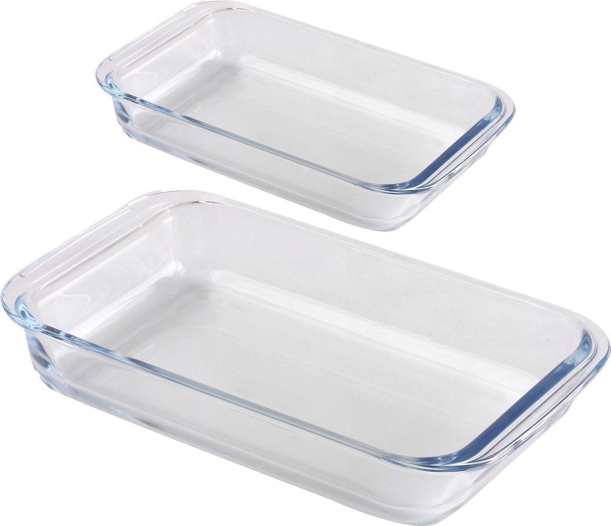 Chef traiteur ovenschaal set 2-delig - rechthoek - glas - 0,8L en 3L - keuken