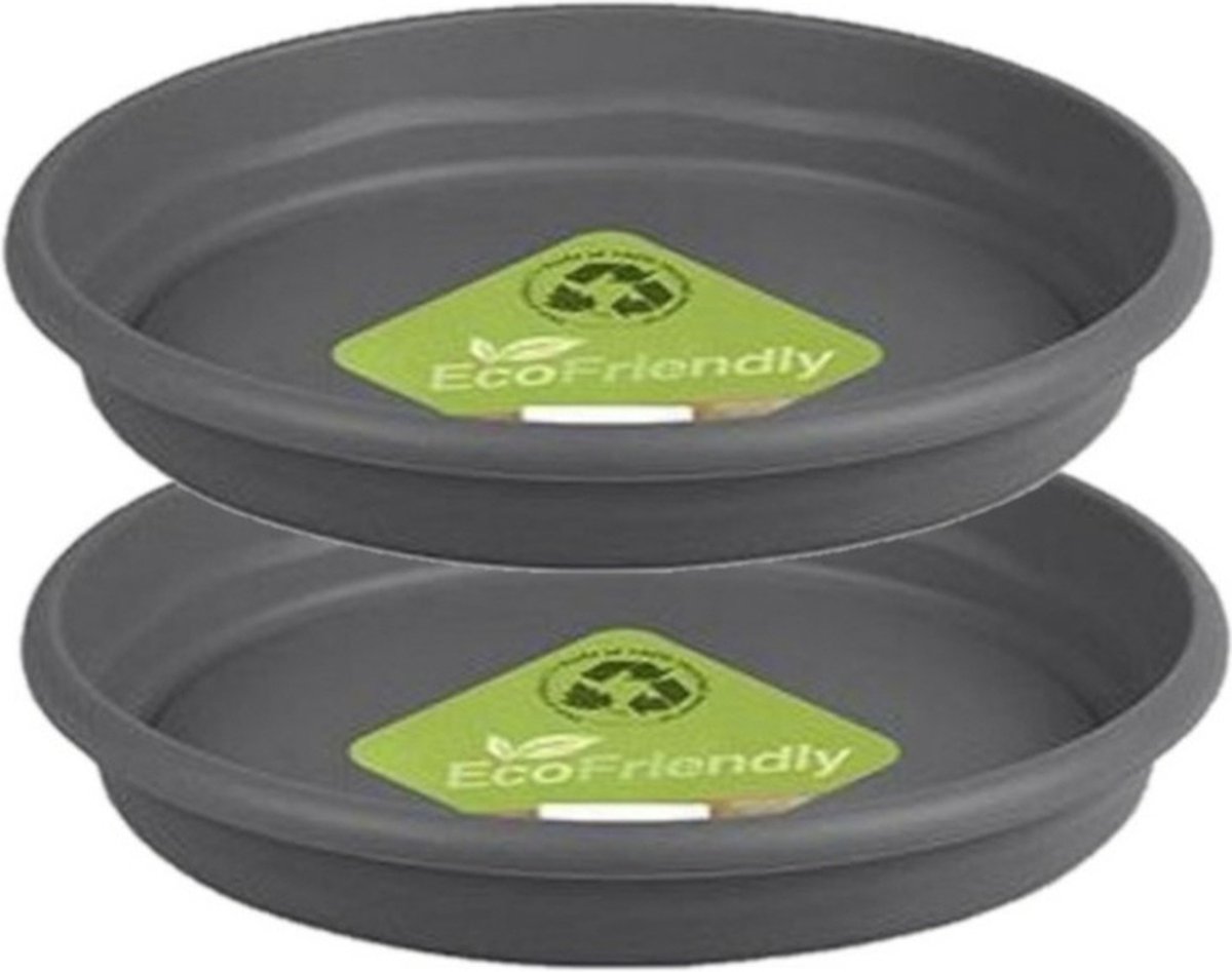Hega Hogar Opvangschaal/onderschaal voor bloempot/plantenpot - 2x - Flori - lichtgrijs - Dia 22 cm