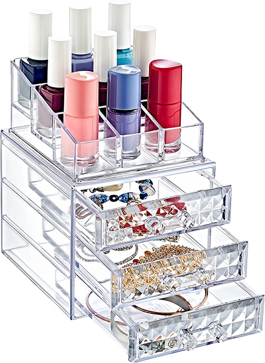 Box Up® Make-Up Organizer Diamond - 3 Lades - Cosmetica Opberger - Transparant