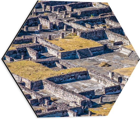 Dibond Hexagon - Stenen Ruïnes in Mexico - 40x34.8 cm Foto op Hexagon (Met Ophangsysteem)