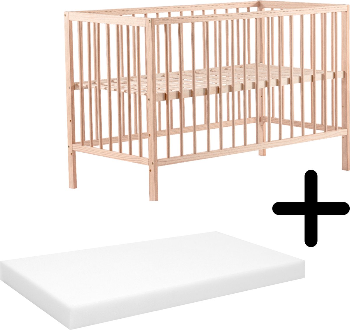 Bol.com Cabino Baby Bed Mees Naturel 60 x 120 cm Met Matras aanbieding