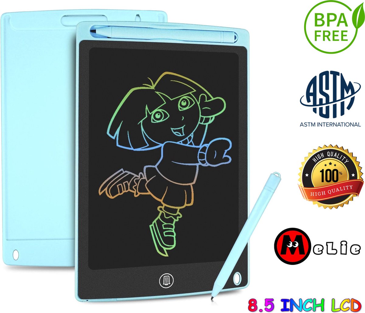 MeLie - LCD Tekentablet - 8.5 Inch - Schrijftablet - Tekenbord - Voor Kinderen - Interactief Speelgoed - Cadeau - Blauw