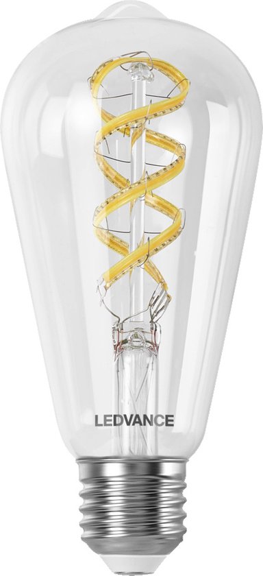 LEDVANCE SMART+ WIFI LED lamp, wit glas, 4,8W, 470lm, Edison-vorm met 64 mm diameter en E27 voet, instelbare kleur en wit licht, dimbaar, app of spraakbediening, lange levensduur