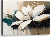Canvas - Geschilderde Witte Bloem met Bruin, Groen en Witte Achtergrond - 100x75 cm Foto op Canvas Schilderij (Wanddecoratie op Canvas)