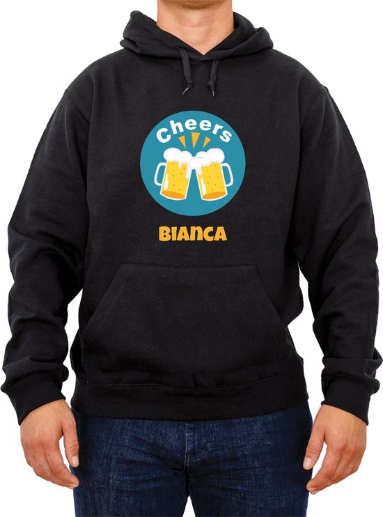 Trui met naam Bianca|Fotofabriek Trui Cheers |Zwarte trui maat S| Unisex trui met print (S)